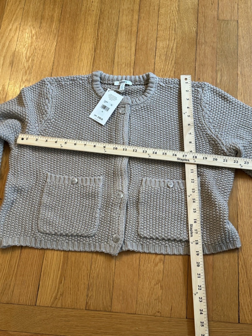 Splendid Angelica Cardigan Tan  cotton blend cropped preppy Chanel vibe - Picture 7 of 9
